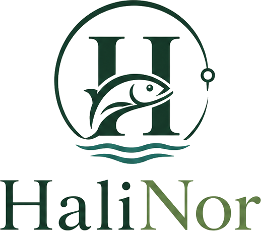 HaliNor Logo mit H, Fisch, Welle und Erinnerungskreis